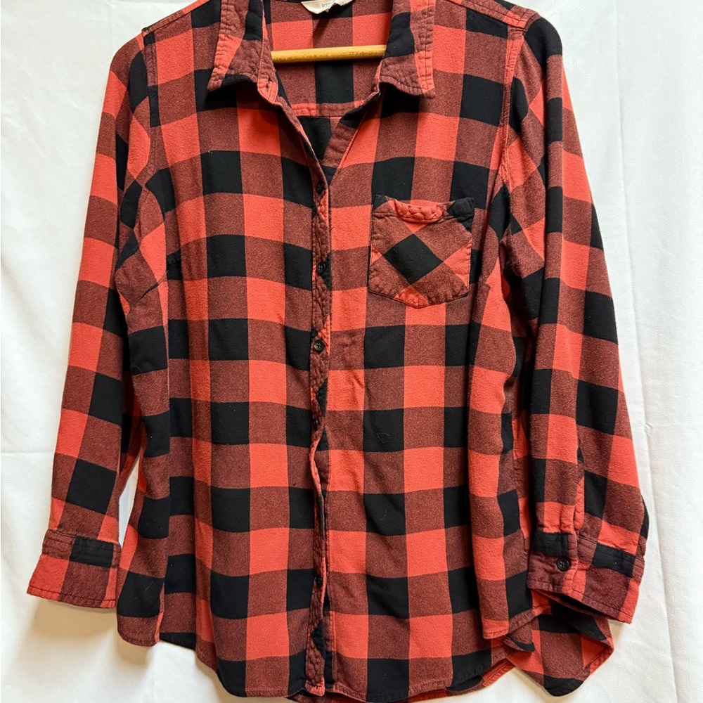 Orange and Black Plaid Button-Up Flannel